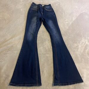 Bamboo Women's Jeans Size 00 Bell Bottom Dark Wash Flare Stretch Denim Western